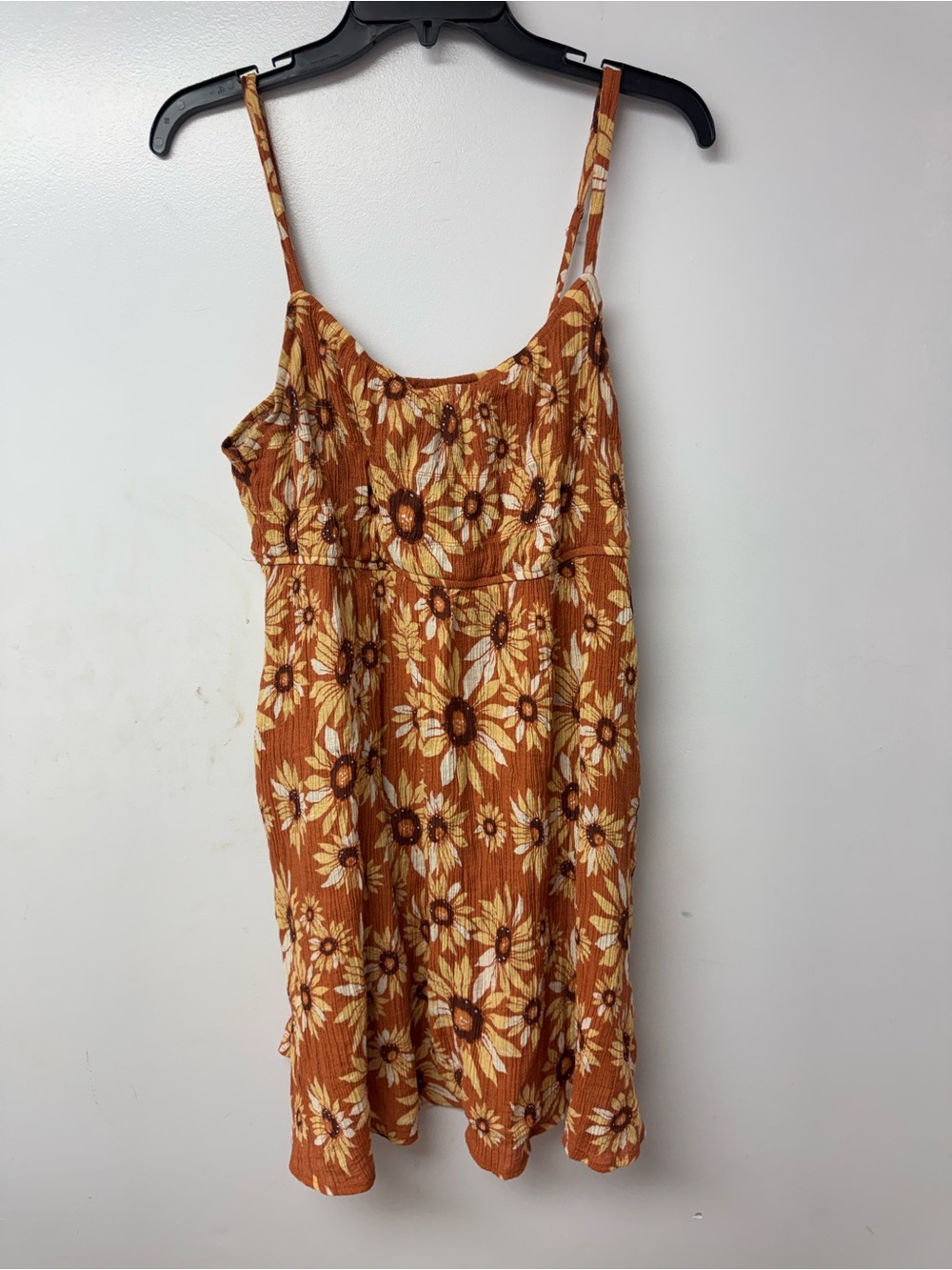 BeCool Sunflower Mini Dress Women L Western Boho Indie Rust Floral Sundress B2 - Picture 4 of 13